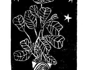 fiddle leaf fig - linoleum block print - 11"x14" wall art