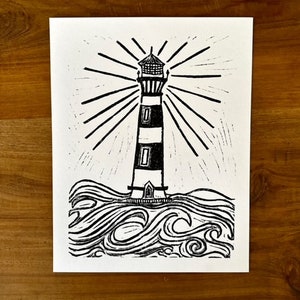 lighthouse linoleum block print 11x14 wall art imagem 3