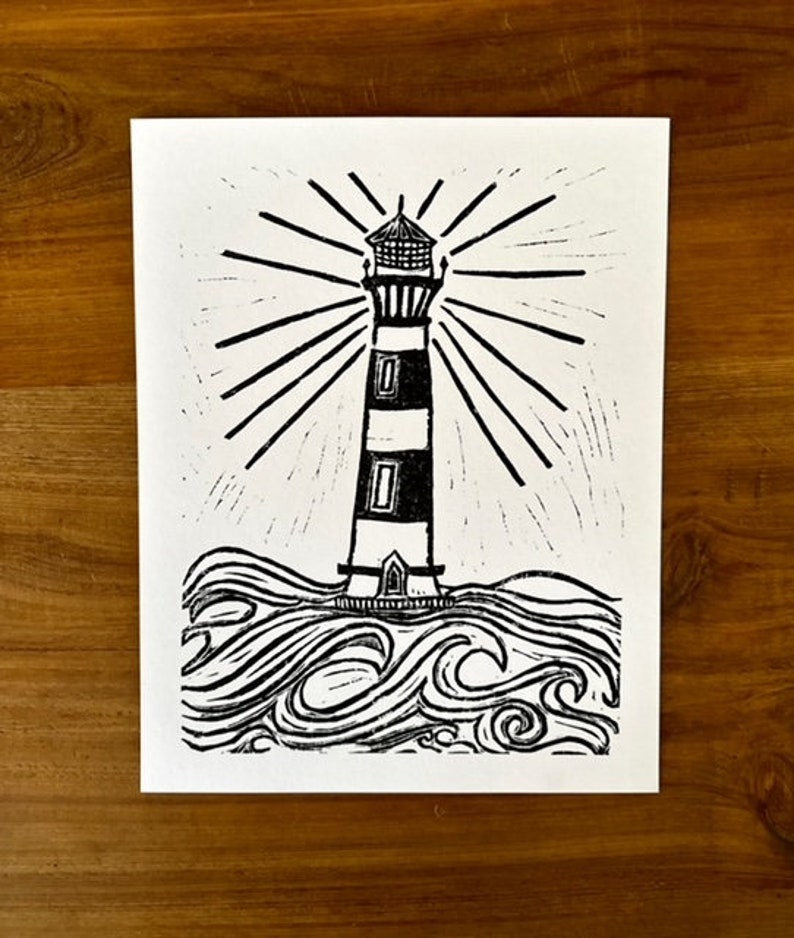 lighthouse linoleum block print 11x14 wall art imagem 3