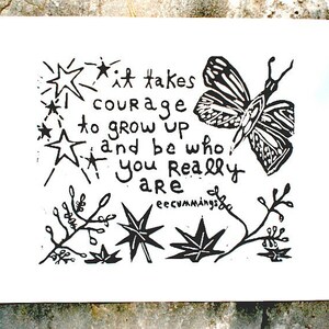 it takes courage linoleum block print 11 x 14 wall art image 3