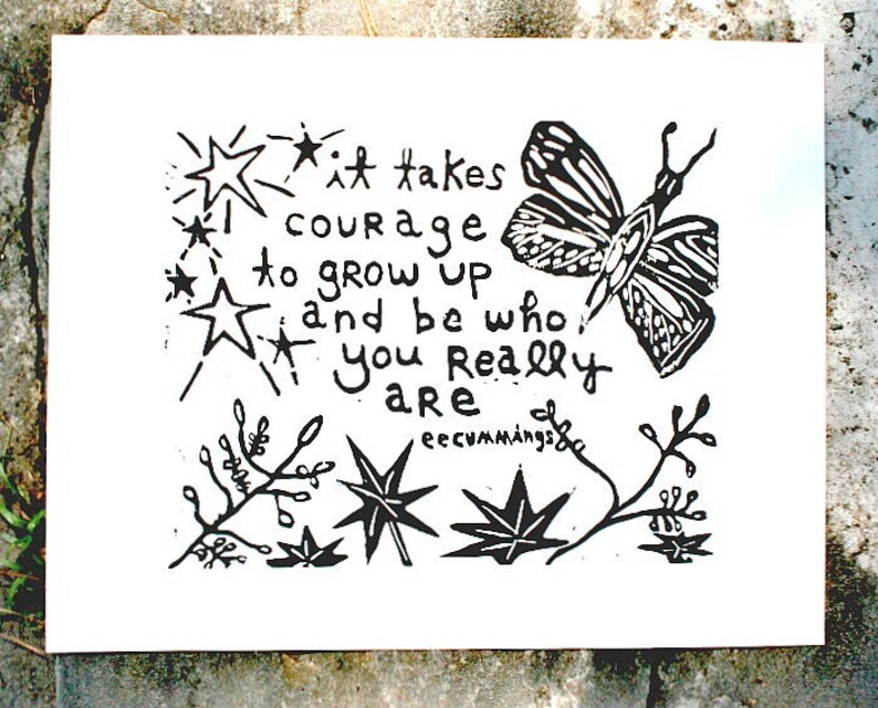 it takes courage linoleum block print 11 x 14 wall art image 3