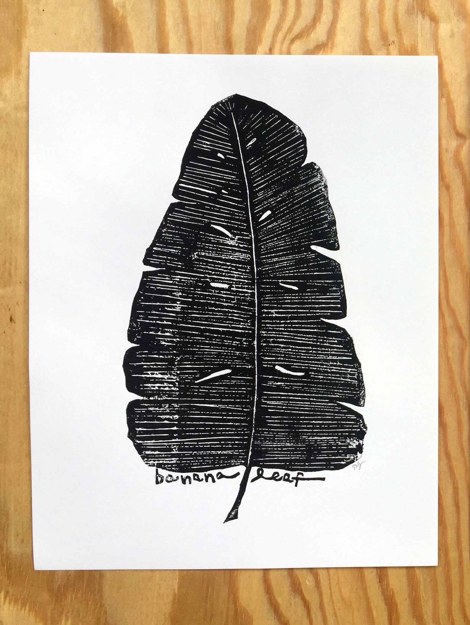 Leaf Pattern Linoleum Banana Leaf - Linoleum Block Print - 11