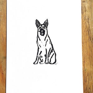 german shepherd dog breed linoleum block print 9x12 wall art image 2