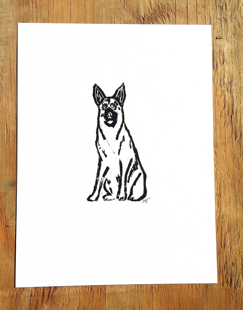 german shepherd dog breed linoleum block print 9x12 wall art image 2