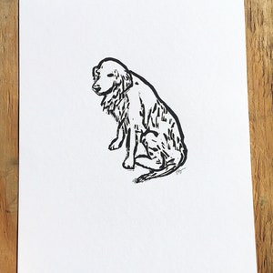 golden retriever dog breed linoleum block print 9x12 wall art image 2