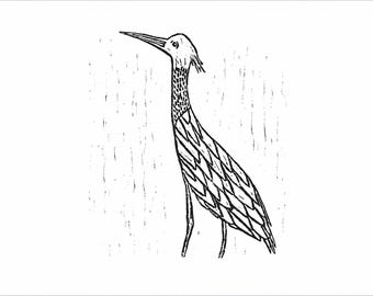 heron - linoleum block print - 11”x14” wall art