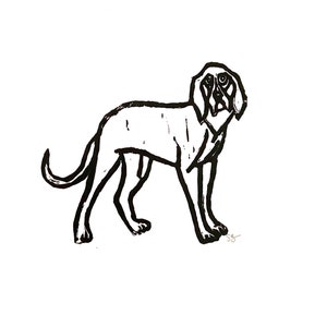 blood hound - dog breed - linoleum block print - 9”x12” wall art