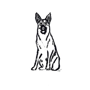 german shepherd - dog breed - linoleum block print - 9”x12” wall art