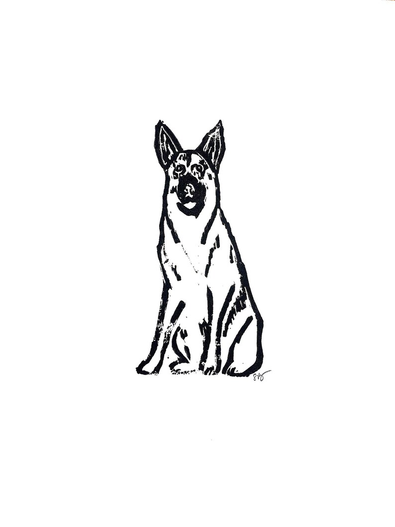 german shepherd dog breed linoleum block print 9x12 wall art image 1