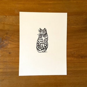 cat tabby linoleum block print 9x12 wall art image 2