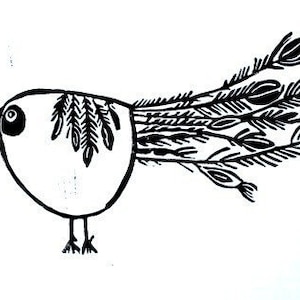 funny bird - linoleum block print - 9&quot; x 12&quot; wall art