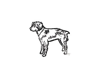 brittany spaniel - dog breed - linoleum block print - 9"x12" wall art