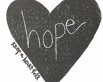 hope, keep a heart full - linoleum block print - 9"x12" wall art