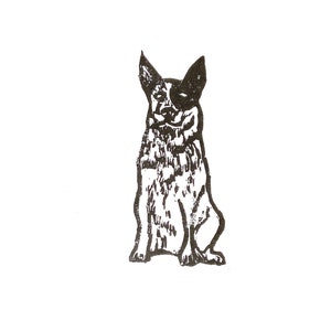 cattle dog - dog breed - linoleum block print