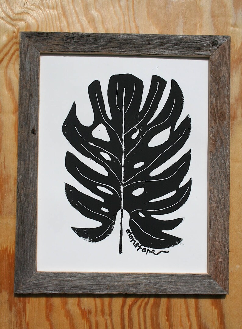 Leaf Pattern Linoleum Monstera Leaf - Linoleum Block Print - 11