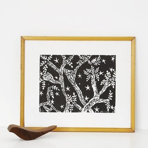 evening trees linoleum block print - 11&quot; x 14&quot; wall art