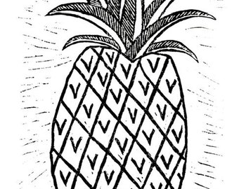 large pineapple - linoleum block print - 11"x14" wall art