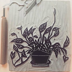 houseplant linoleum block print 9x12 wall art image 3