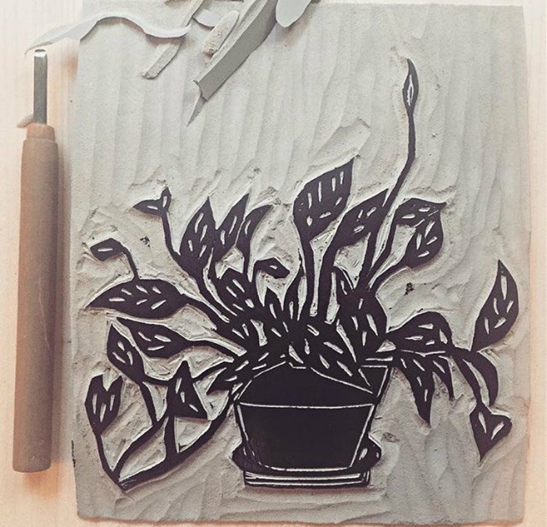 houseplant linoleum block print 9x12 wall art image 3