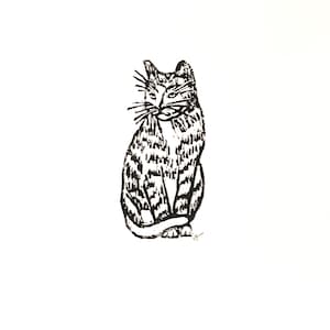 cat tabby linoleum block print 9x12 wall art image 1