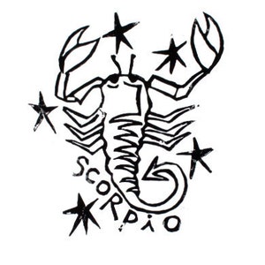 scorpio - zodiac sign - linoleum block print - 9&quot;x12&quot; wall art