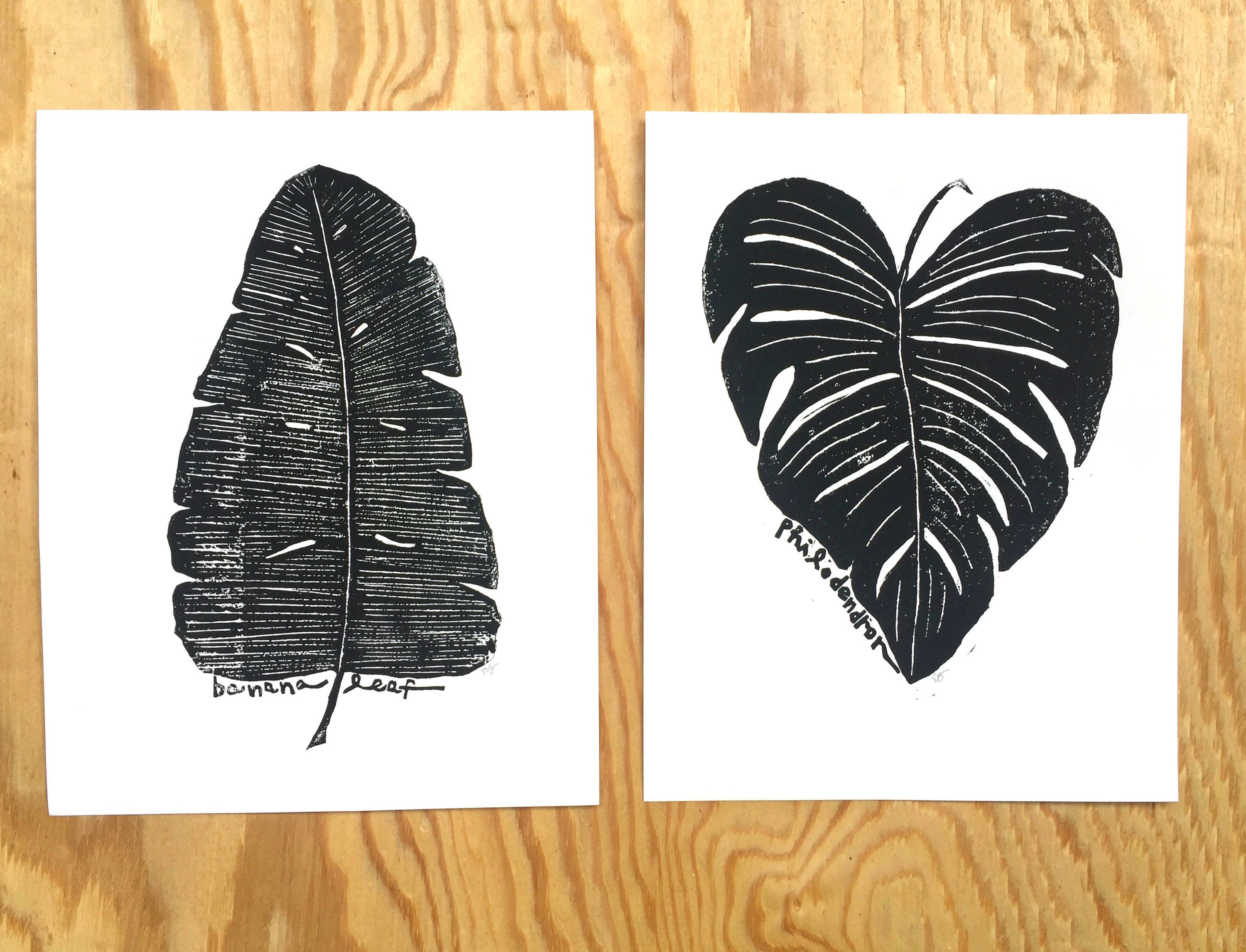 Leaf Pattern Linoleum Banana Leaf - Linoleum Block Print - 11