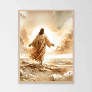 Walking on Water Watercolor, Christian Art, Picture of Jesus Art, Jesus Portrait, LDS Painting, Bible Prints, Jesus Christ Walking on Water