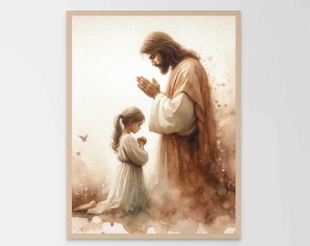 Oraciones compartidas, arte cristiano, Jesús y la niña, pintura de Jesús, arte mormón, arte bíblico, arte cristiano imprimible, imagen de Jesús con niños