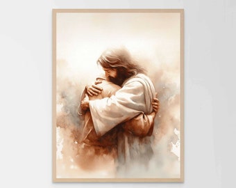 Ihr Glaube, Aquarell christliche Kunst, Jesus und Mensch, Jesus Malerei, LDS Kunst, Bibel Vers Wandkunst, Guter Hirte Kunst, Bild von Jesus Kunst