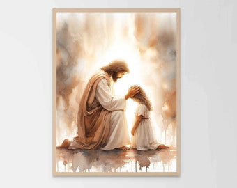His Touch, Christian Painting, Jesus and Girl, Jesus Wall Art, LDS Art, Bible Art, Christian Posters, Jesus Prints, Jesus with Children Art