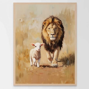 Lion and Lamb, Christian Watercolor, Leave the 99, Jesus Prints, Jesus and Lamb, Bible Art, Christian PNG, Modern Jesus Art