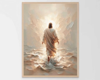 A Walk on Water, Christian Art Prints, Jesus Walking on Water, Christian Poster, Jesus Walking on Water Art, Catholic Art, Christian PNG