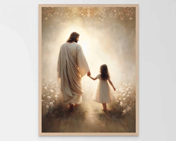 Magic with Love, Christian Art, Jesus Walking with Girl, Jesus Art, LDS Art, Bible Wall Art, Jesus and Children, Jesus Painting, Jesus Print