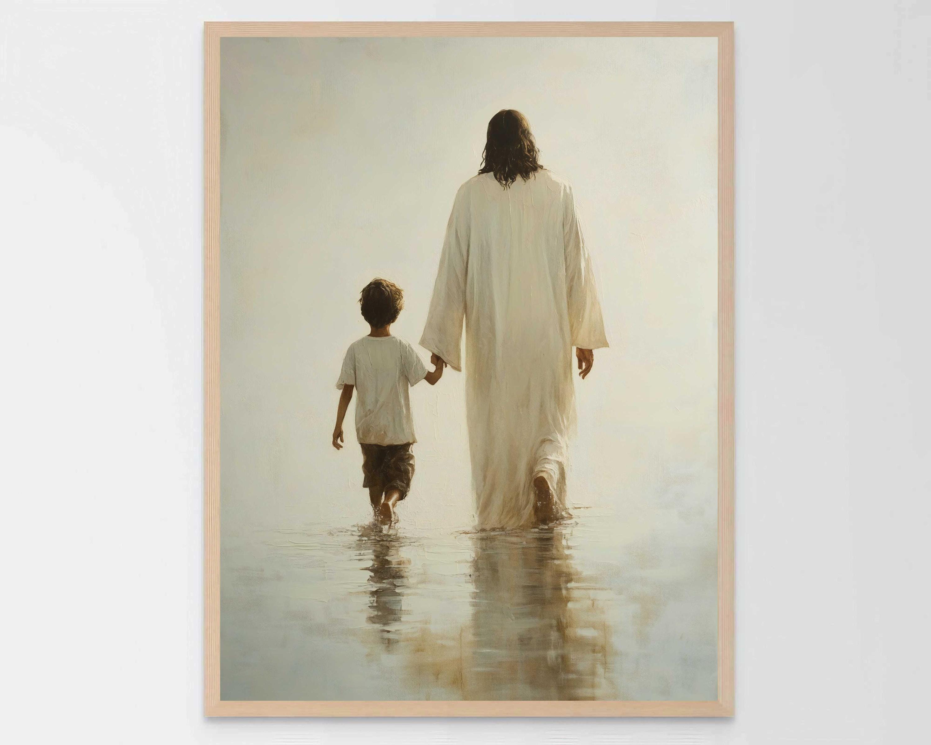 Walk With Christ, Christian Watercolor, Jesus and Boy, Christian Poster, Jesus with Kids, LDS Art, Christian Picture, Bible Printable Art