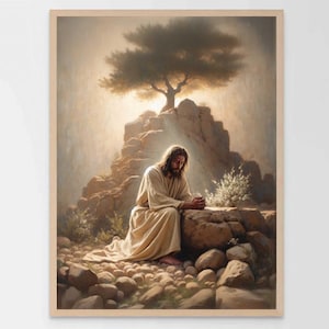 Jesus In The Garden of Gethsemane, Christian Wall Art, Jesus The Shepherd Art, Picture of Jesus, Bible Art, Jesus Painting, Christian Prints