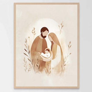 Nativity Art, Christian Art Prints, Joseph Mary Jesus, Jesus Printable Art, Holy Family, Catholic Art, Jesus Art, Jesus Poster