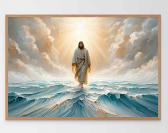 Jesus Walking on Water, Christian Wall Art, Jesus Walking on Water Art, Christian Prints, Picture of Christ, Catholic Art, Jesus Prints