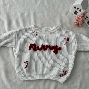Hand embroidered Christmas infant and toddler knit sweater