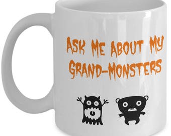 Ask Me About My Grand-Monsters Halloween Mug