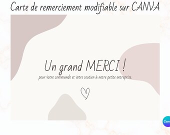 Template Carte de Remerciement Canva pour colis, Carte Merci fait main boutique, Fiche Digitale modifiable pour créatrice créateur.