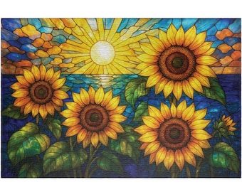 Stained Glass Sunflower Jigsaw Puzzle: Relaxing Floral Art, 1000 Piece