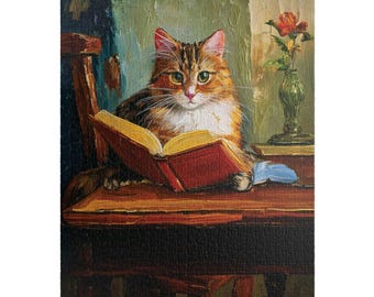 Cat and Book Jigsaw Puzzle: Cozy Reading Nook Art, 1000 Piece
