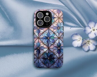 Stained Glass Mosaic Phone Case: Blue Floral Geometric Design
