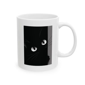 Black Cat Coffee Mug: Minimalist Ceramic Cup for Cat Lovers