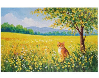 Cat Jigsaw Puzzle: Golden Meadow Floral Design, 1000 Piece