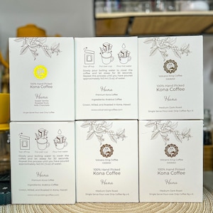 6 boxes Pour-over- 100% Kona Coffee- Drip & Medium Roast. Hawaii&#39;s Best Arabica. Instant Pocket Coffee for Travel, Camp Volcanoking Coffee