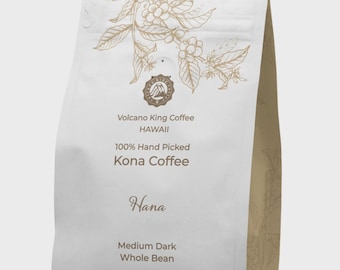 Hana Hawaiian Kona Coffee Beans, Single Origin, No. 1 Grade, Medium-Dark Roast(7-28 oz)