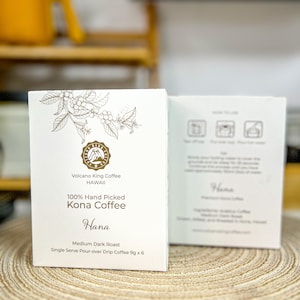 Pour-over 100% Kona Coffee- Drip & Medium Roast, Hawaii&#39;s Best Arabica. Instant Pocket Coffee for Travel, Camp Volcanoking Coffee- 2boxes