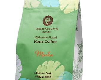 Hawaiian Kona Coffee Bean, Select Grade, 100% Hand Picked, Medium Dark Roast (Maika, 7oz)