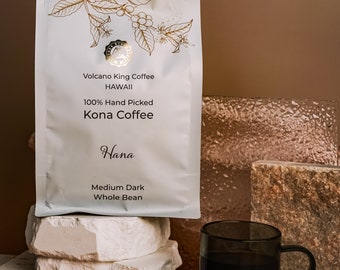 Volcanoking Coffee Hana Hawaiian whole bean coffee, 100% Kona coffee beans Medium Dark Roast